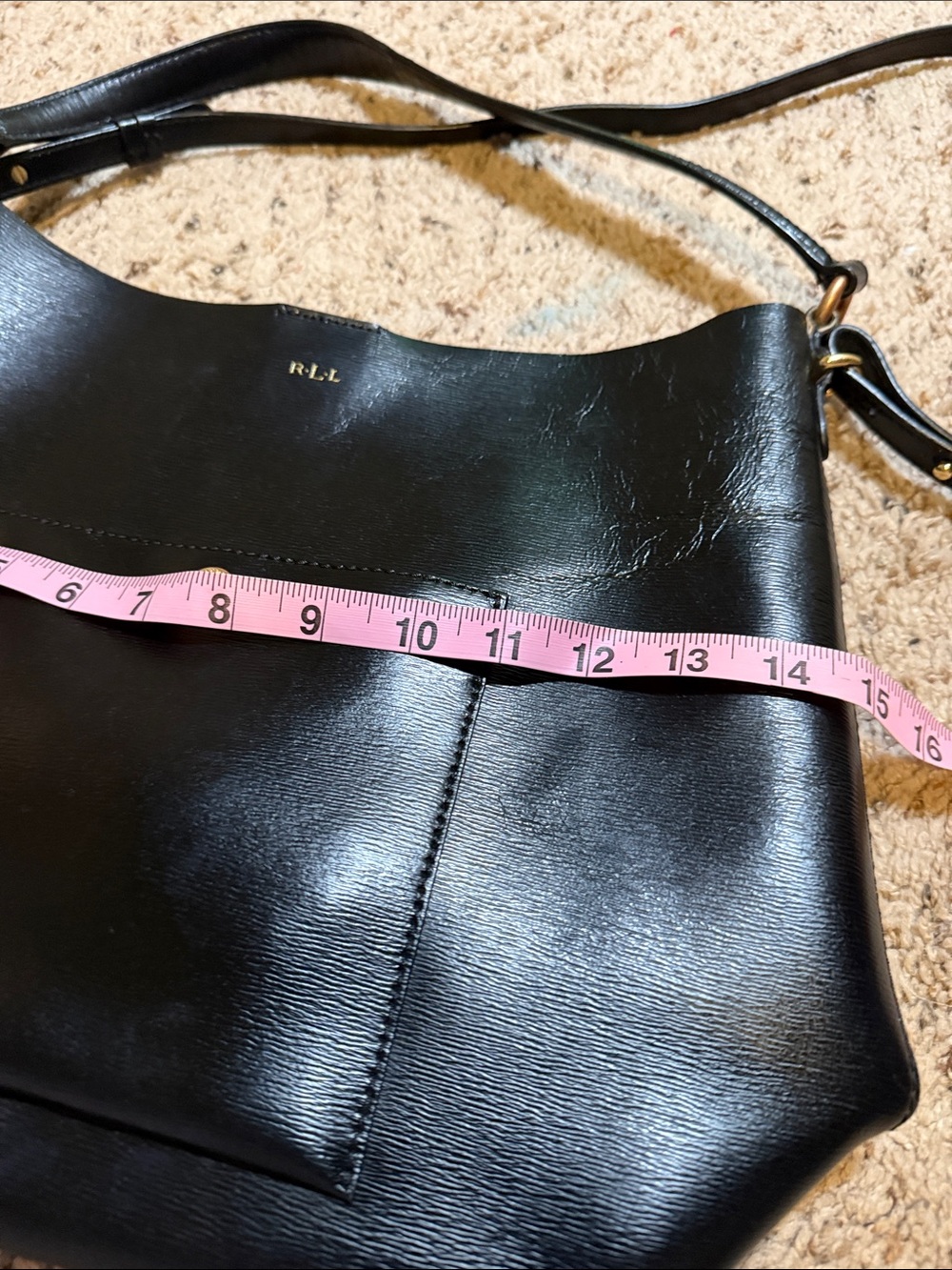 Polo by Ralph Lauren Black Leather Shoulder Bag with Front Snap Pocket - Picture 8 of 10
